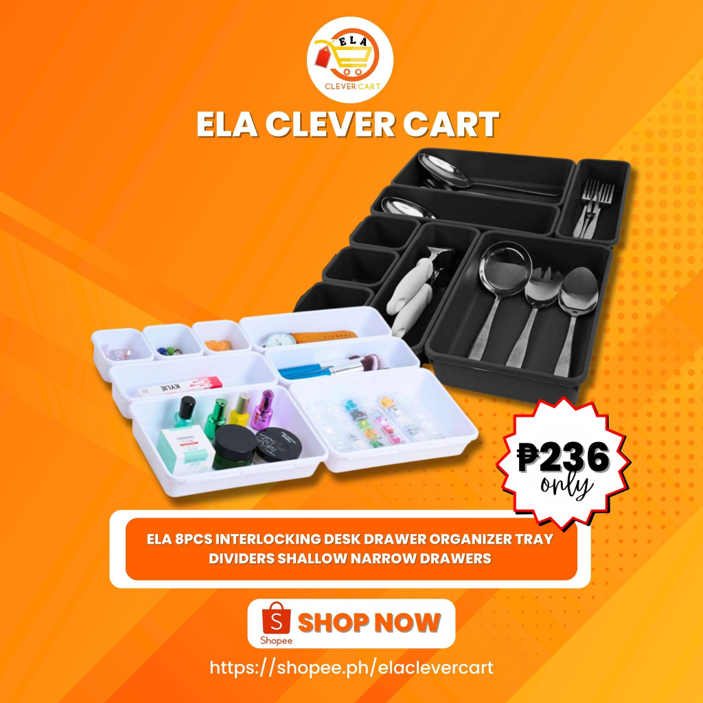 ELA 8Pcs Interlocking Desk Drawer Organizer Tray Dividers Shallow