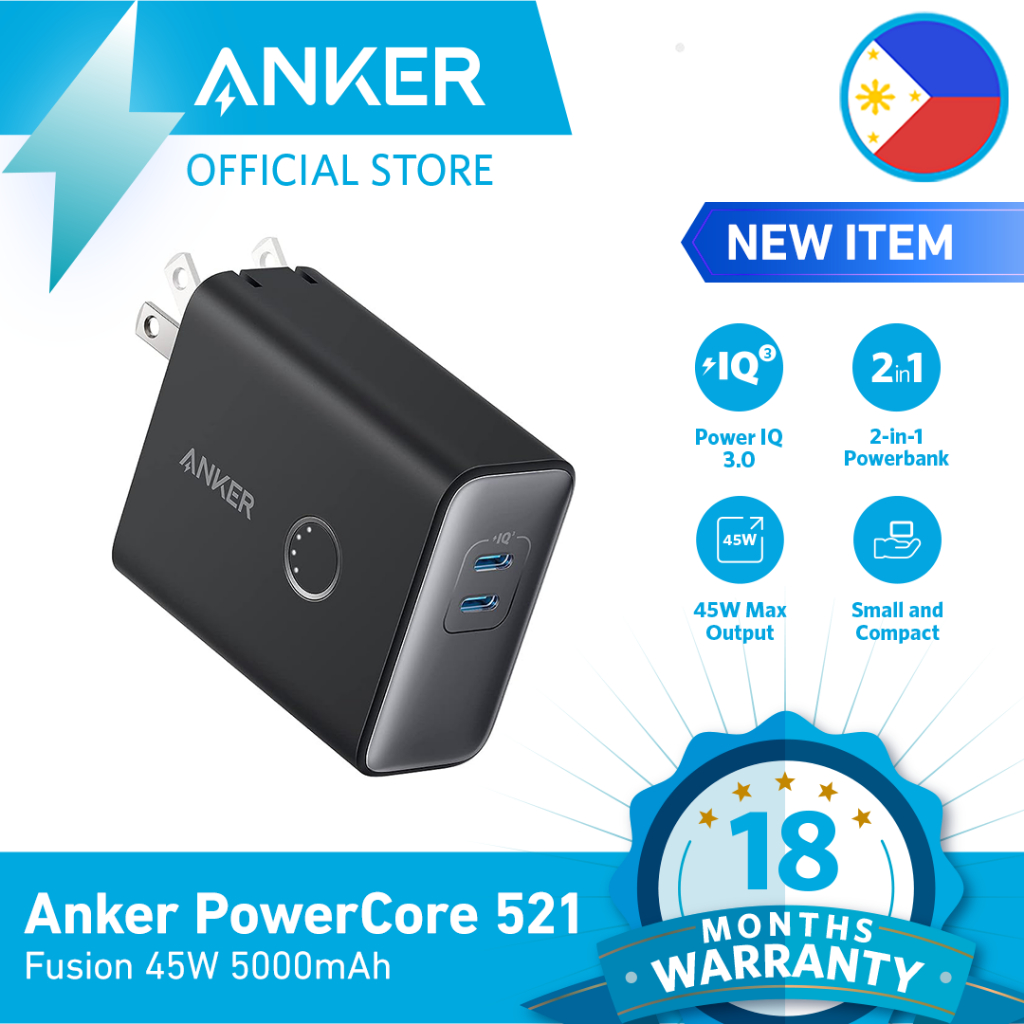 Anker 45W Wall Charger with 5,000mAh 20W Portable Charger, 521 Power Bank  (PowerCore Fusion), Dual-Port USB-C for iPhone 15/14/13 Series, iPad Pro,  AirPods, Apple Watch 