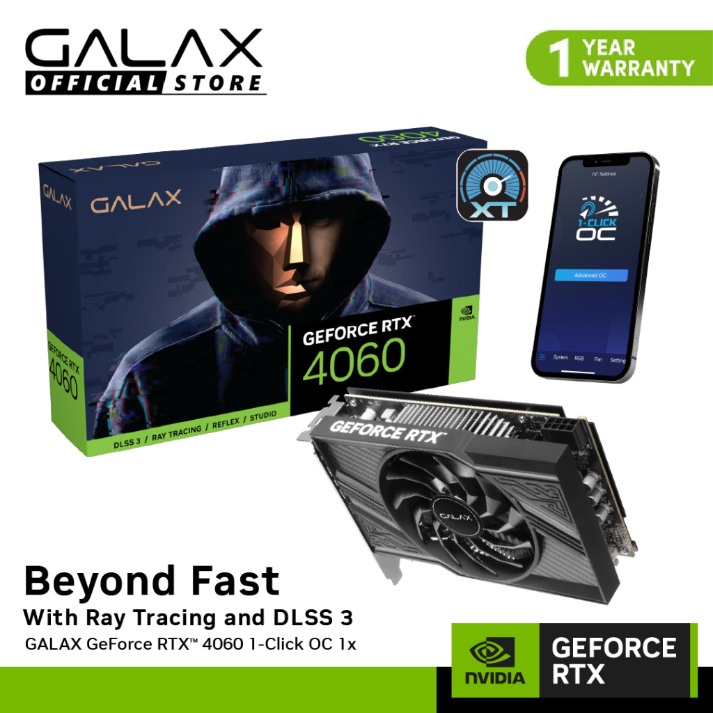 GALAX RTX4060 1-Click OC 1X 8GB GDDR6 128-Bit/DPx3/HDMI 2.1/DLSS 3 ...