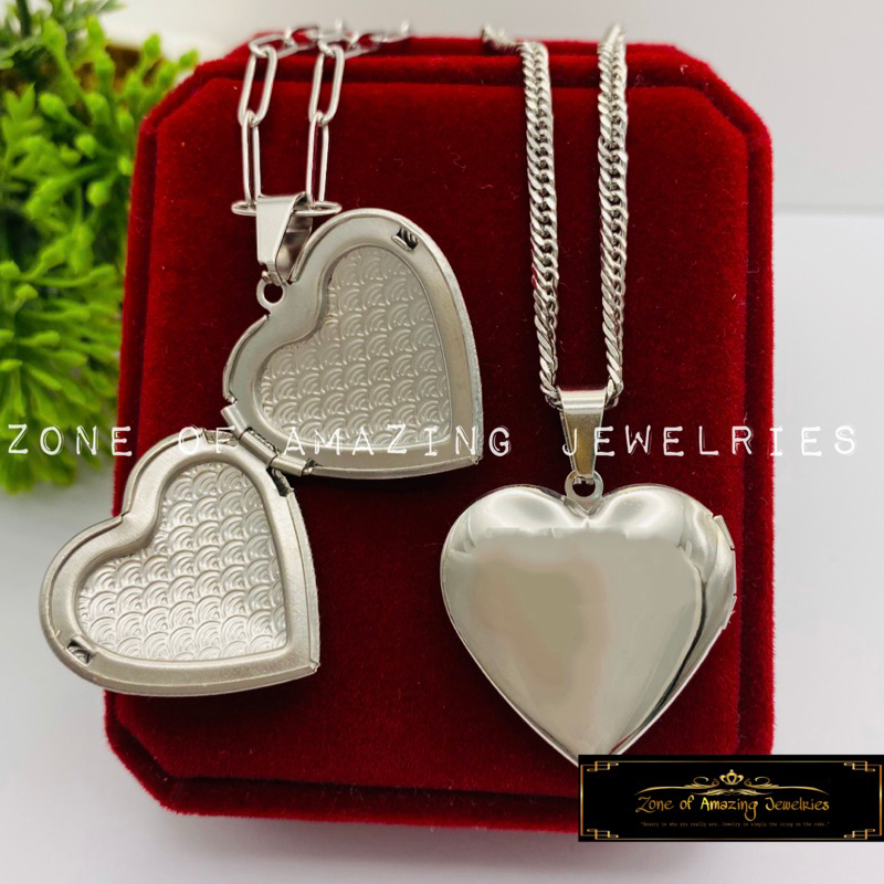 zoaj.ph Whitegold Heart Locket Necklace with Japan or Paperclip Chain ...