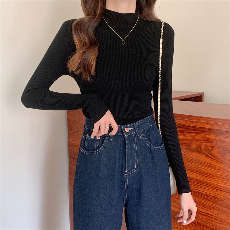 KOREAN Turtle neck Knitted Top bottoming blouse all-match Long sleeve ...