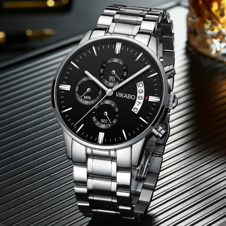 New Three Eyes Men's Casual Watch Vikabo Business Quartz Wristwatch