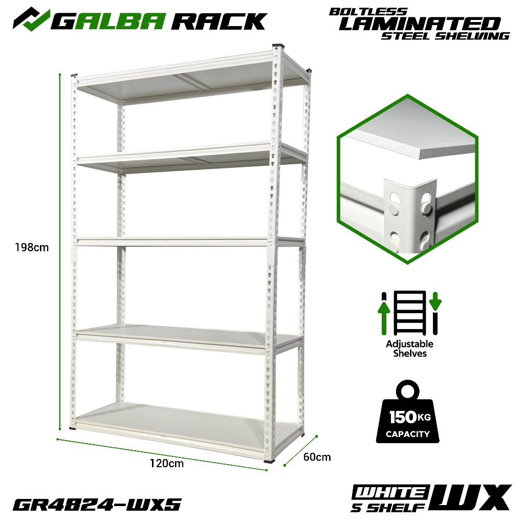 GR Boltless Laminated Steel Shelving Adjustable BIG SIZE 6.5ft (120x60x198cm) 5Layers 750kg