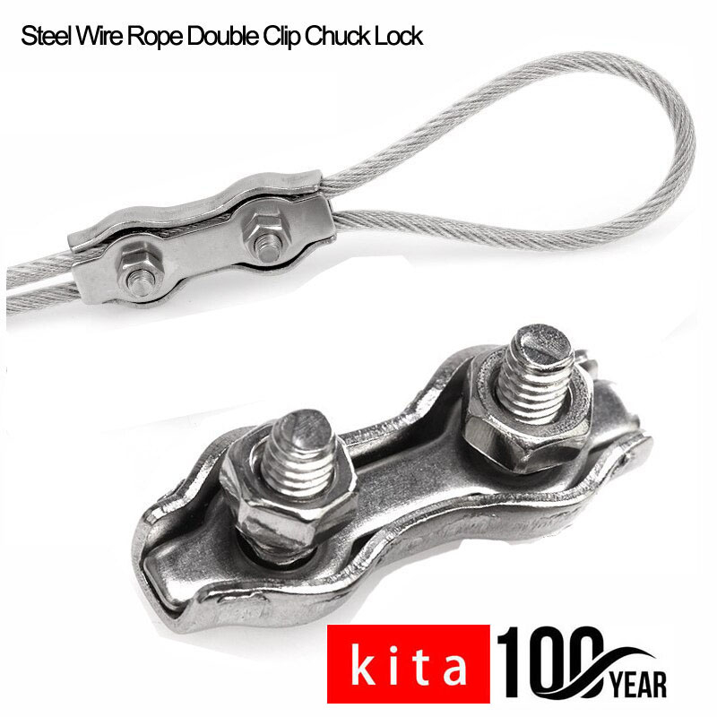 5pcs Double Clip double~~~Stainless Steel Wire Rope Cable Dual Chuck ...