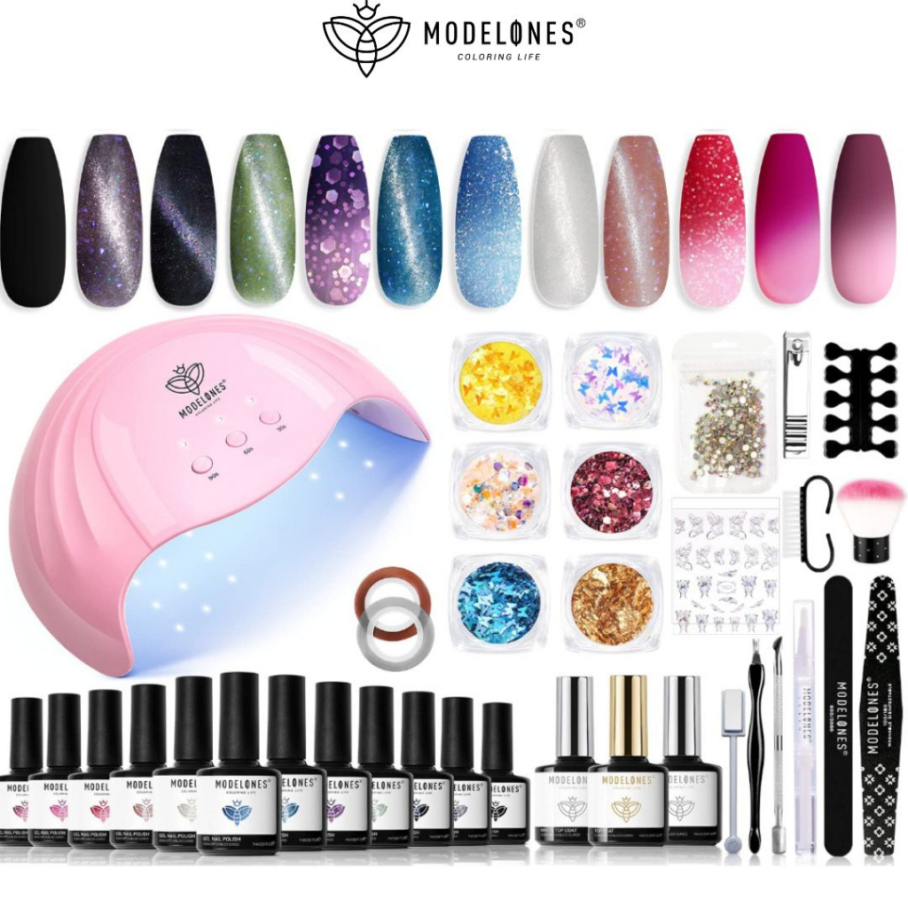 Modelones 35 Pcs Color Changing Cat Eye Gel Nail Polish Set with UV
