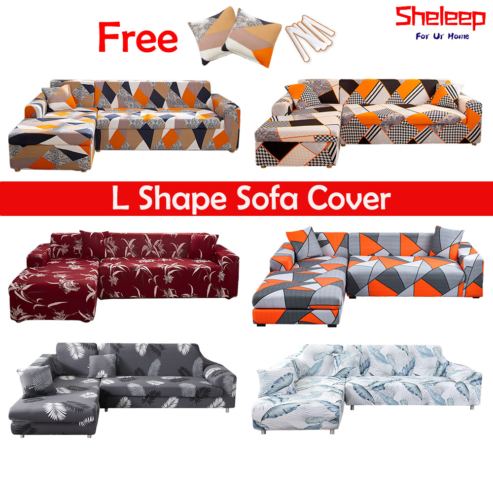 Sheleep 2 PCS Sofa Cover Set L Shape Sofa Cover Stretchable 1/2/3/4