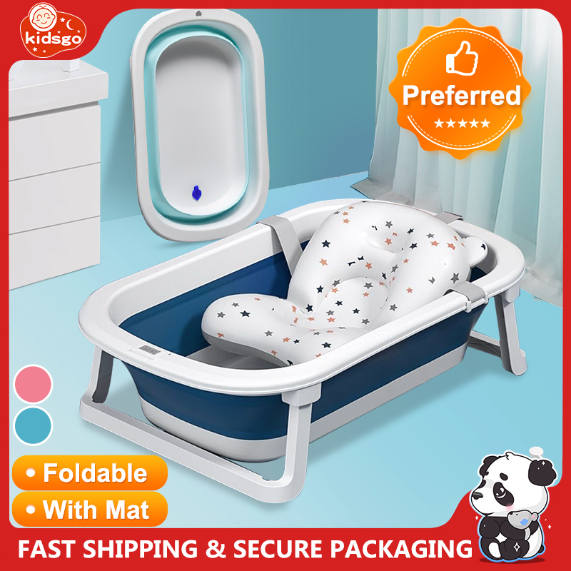【Free Foam Mat】Baby Bathtub Foldable Newborn Infant Tub NonSlip Tub