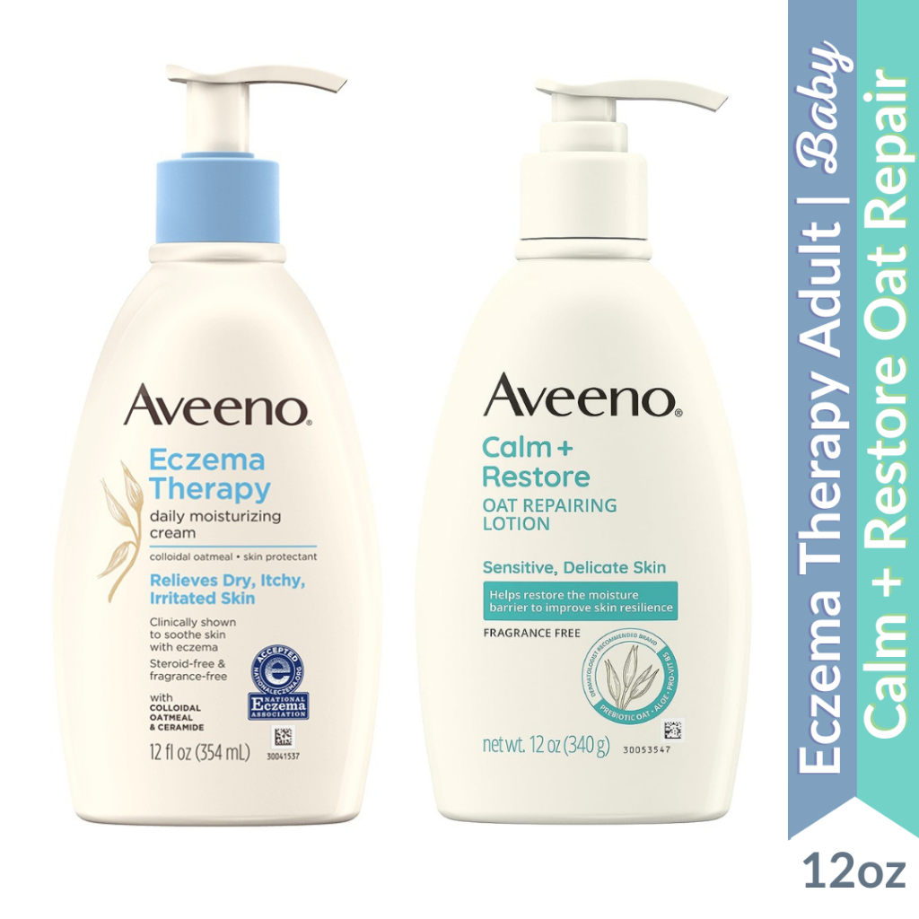 Aveeno Eczema Therapy Lotion for Adult/Baby & Calm + Restore Oat Repairing Cream for Sensitive