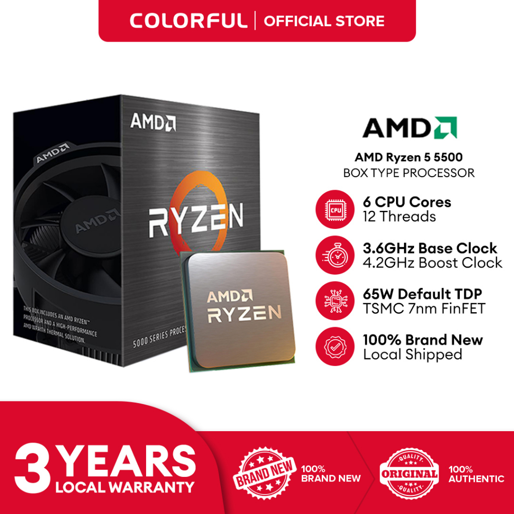 AMD Ryzen 5 5500 Boxed Desktop Processor (w/ Stock CPU Cooler