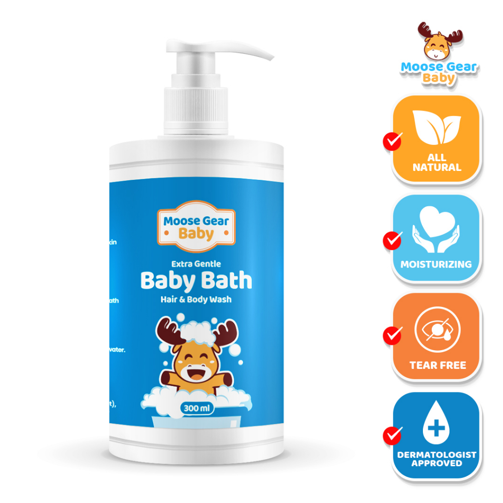 Moose Gear Baby Bath Gel Hair & Body Wash 300ml Soap & Shampoo Extra 