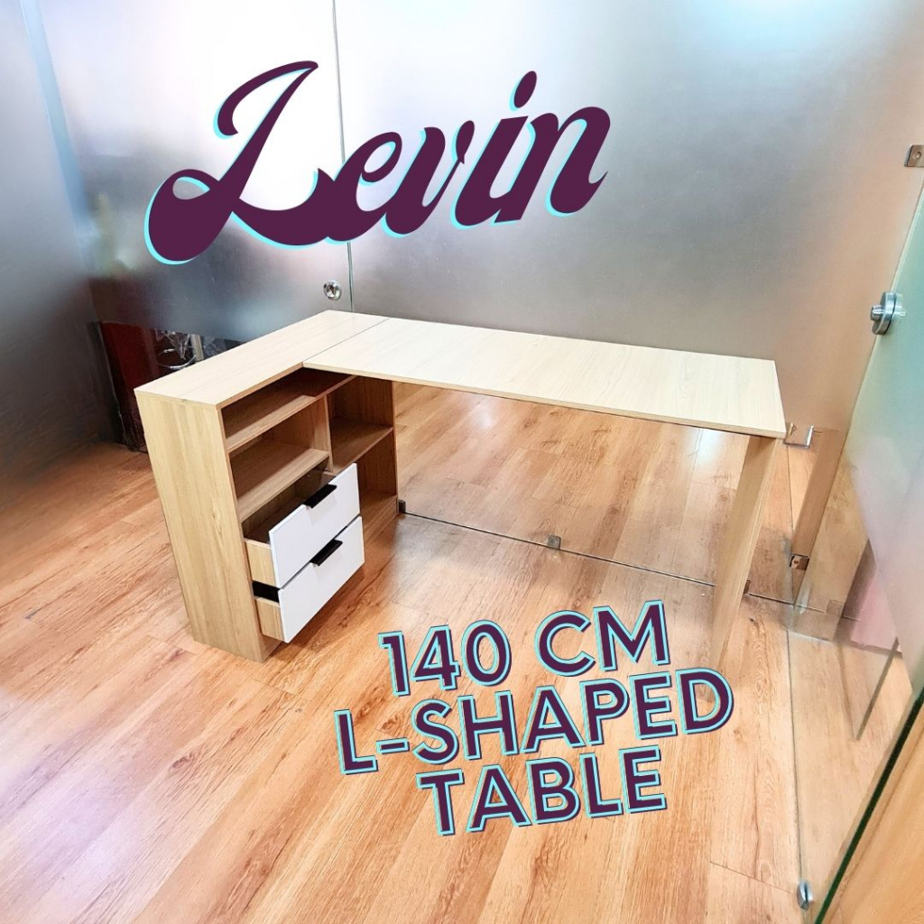 LEVIN 140 CM L-Shaped Executive Table Desk with Cabinet Pedestal ...
