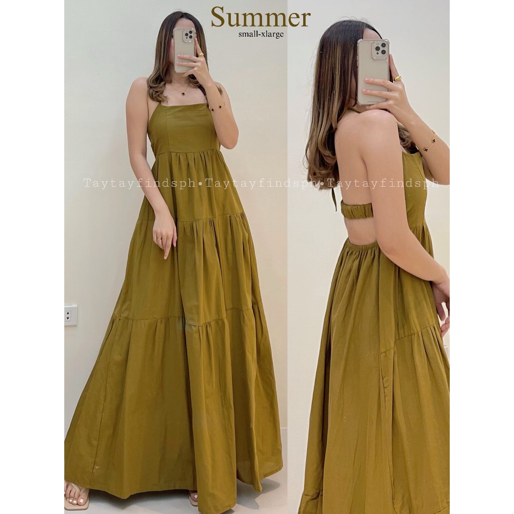 SUMMER GARTERIZED BACKLESS LAYARED LONG DRESS | taytayfindsph | Shopee ...