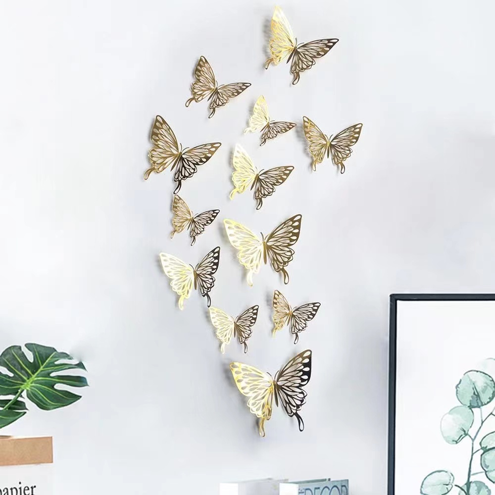 DIY 12 Pieces/set 3D Handicraft Hollow Butterfly Wall Stickers Home ...