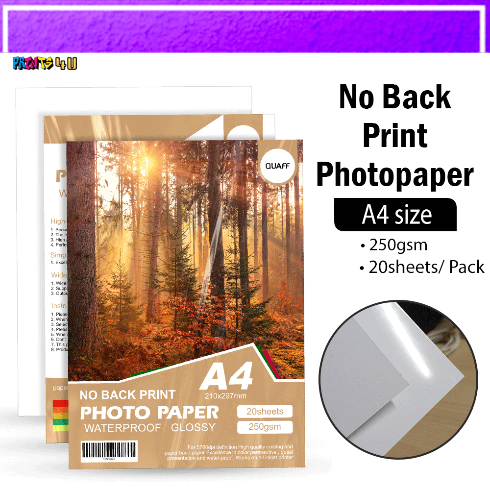 Quaff No Back Print Photo Paper Inkjet Glossy A4 Size 200gsm & 230gsm