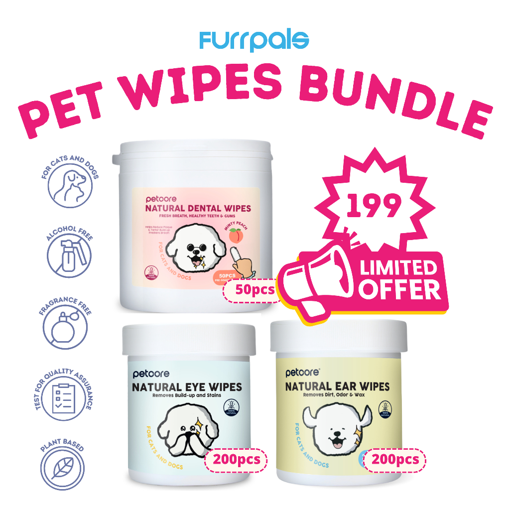 Petcore Natural Grooming Wipes Bundle Eye Wipes Dental Wipes Pet Wipes