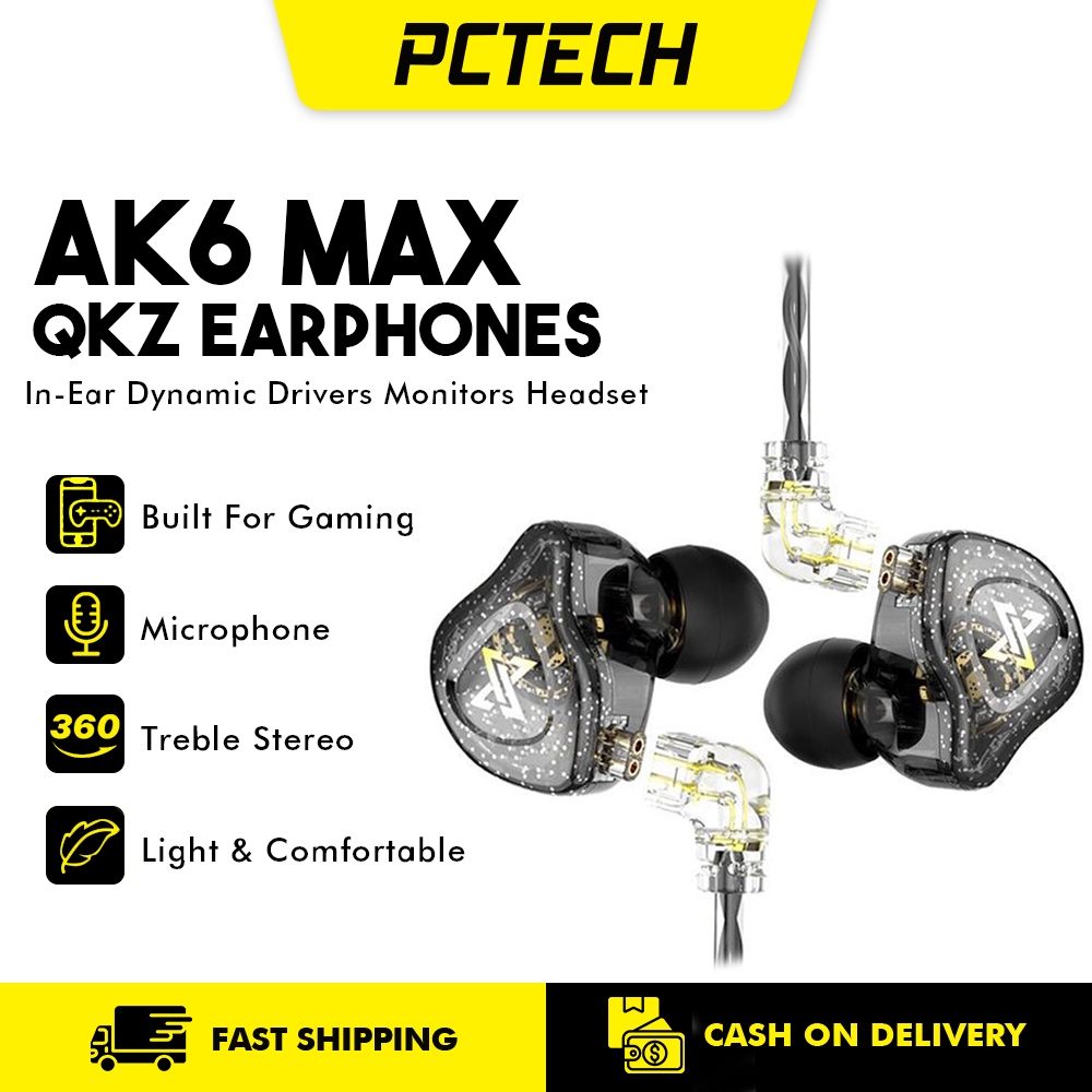 Qkz Ak Max Pro Iem Wired Earphones Dynamic Drivers Hifi Heavy Bass Removable Cable Gaming