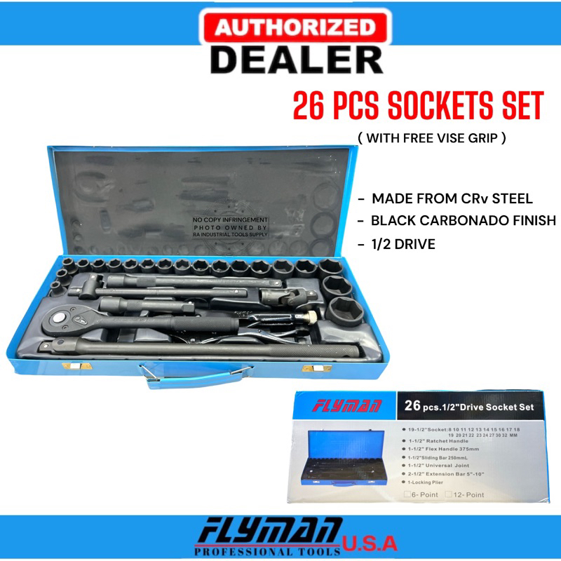 Flyaman Tools Usa 26 PCS Sockets Set 1/2 Drive 8MM to 32MM with Quick ...