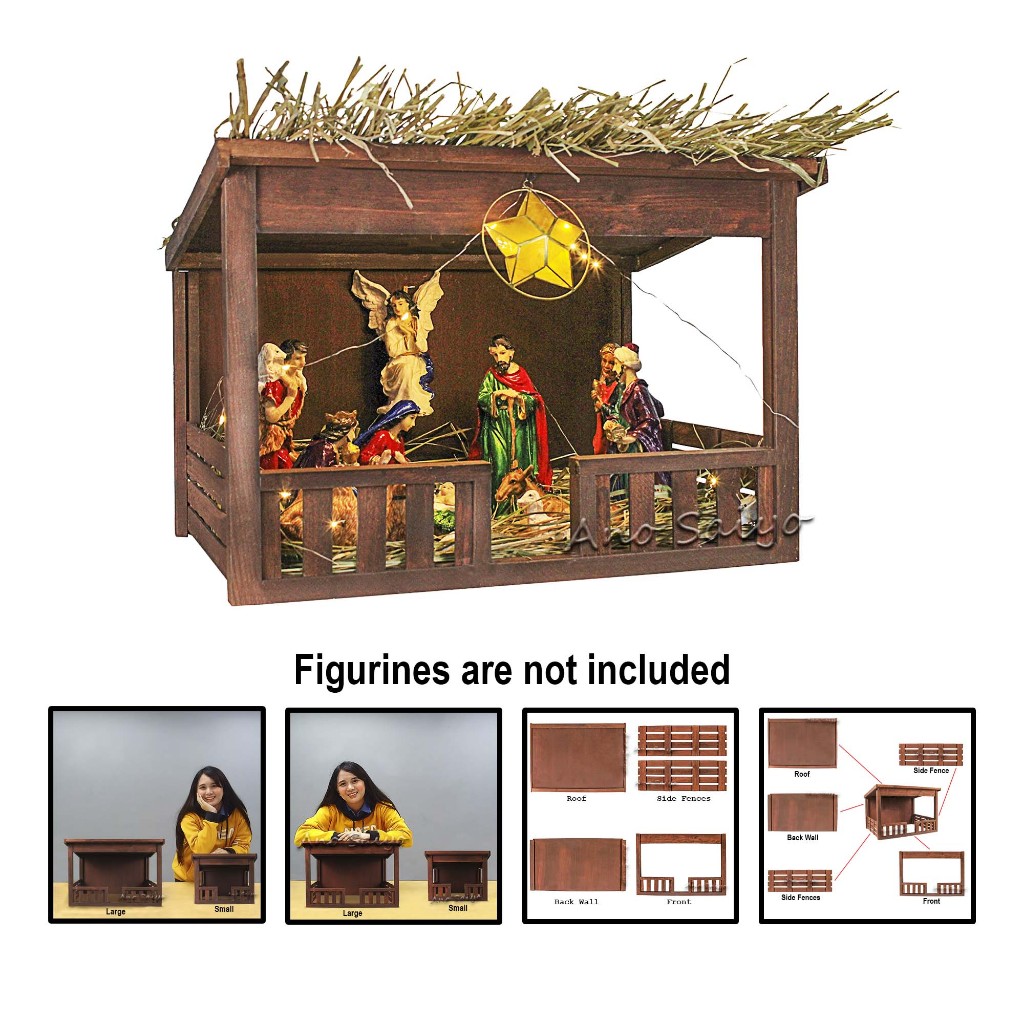 AnoSaiyo Nativity Belen House Collapsible Wooden Sabsaban Manger with ...