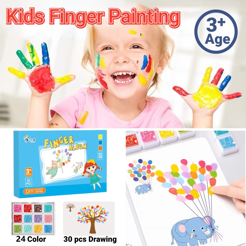 24 Color Finger Paint for kids Finger Painting set with Book washable ...
