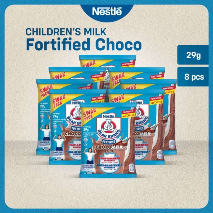 Bear Brand Fortified Choco Powdered Milk Drink 29g SWAK - Pack of 8 ...