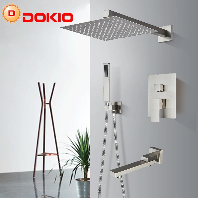 Stainless Bathroom Shower Faucet Set Embedded Rainfall Shower Head Bath ...