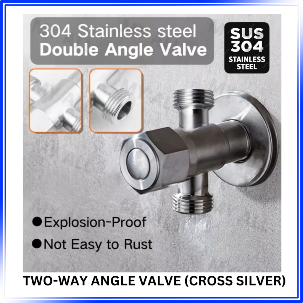 Vermerch 304 Stainless Steel Two Way Angle Valve 12 Angle Valve With Ring Cover Cross Silver 4611