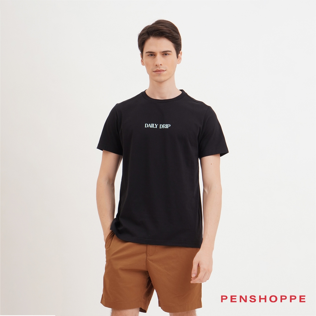 Penshoppe Daily Drip Regular Fit Graphic T-Shirt For Men (Black/Navy ...