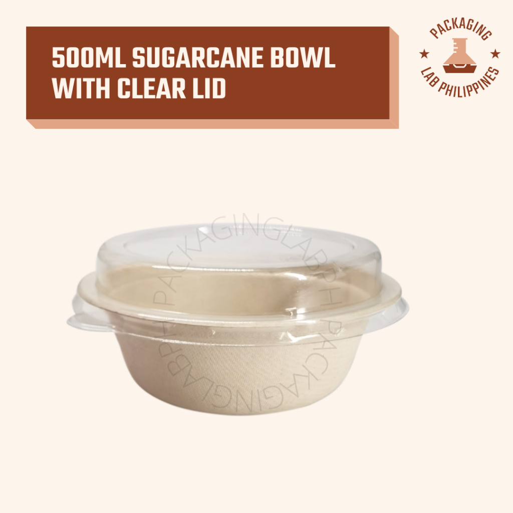[10pcs] 500ml Sugarcane Bagasse Bowl with Clear Lid Biodegradable ...