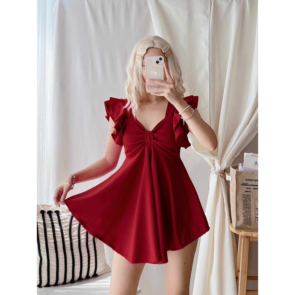 ZEALO Nina Ribbon Ruffle Sleeves Peplum Mini Crepe Dress Shopee Philippines