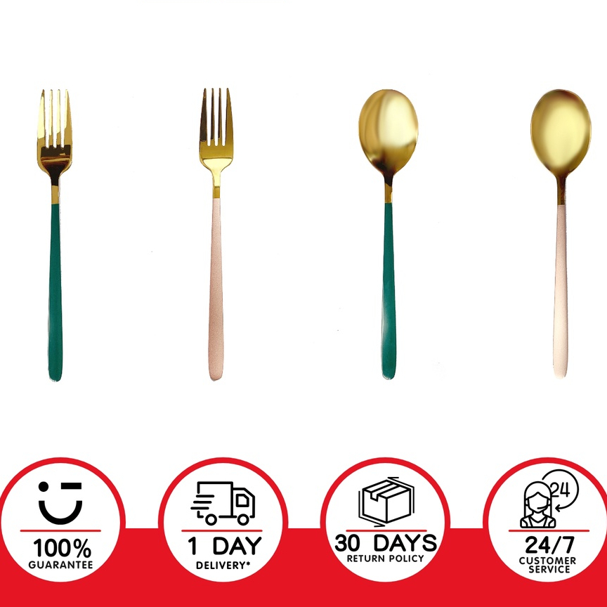Miniso Luxury Golden Flatware Spoon And Fork Cutlery Dinnerware Long ...
