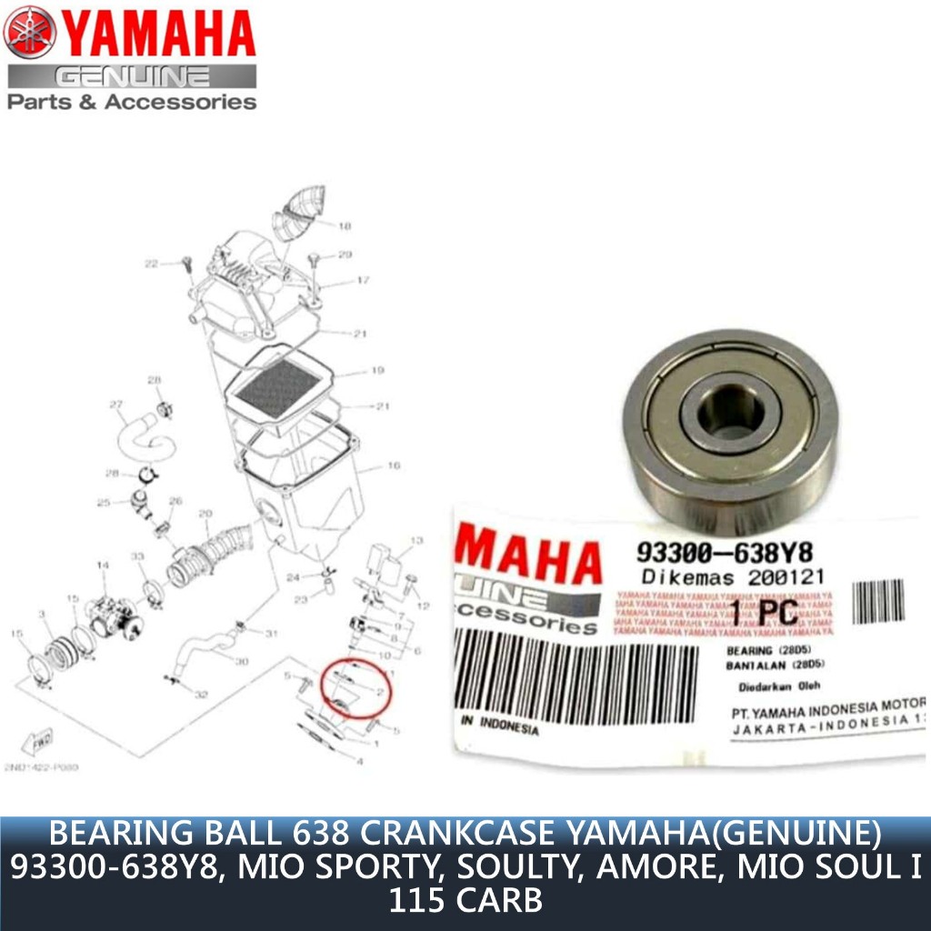 BEARING BALL 638 CRANKCASE YAMAHA GENUINE 93300638Y8, MIO SPORTY