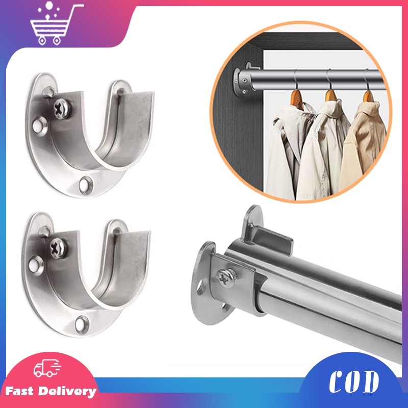 1Pc Curtain Rod Round Tube Closet U Shaped Rod End Supports Closet Pole ...
