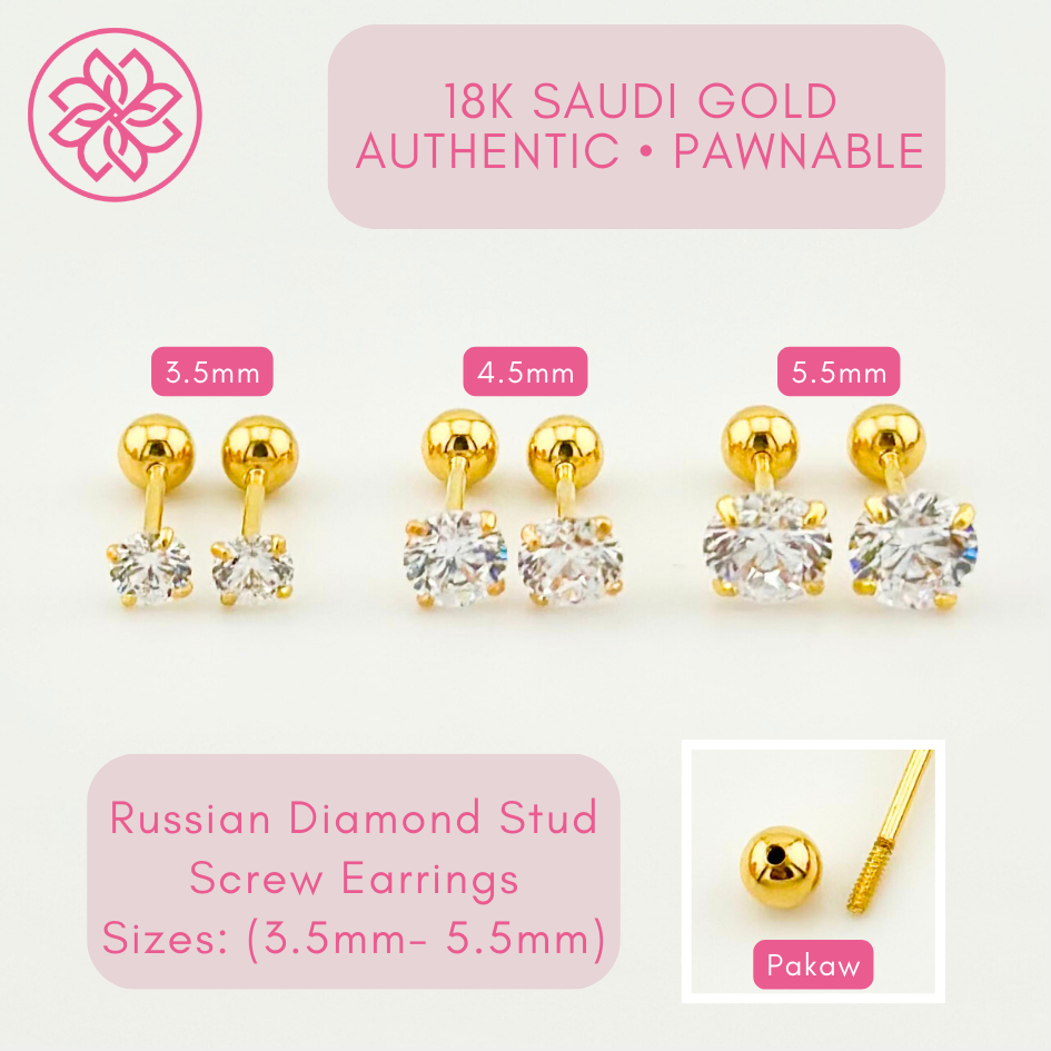 Cod Pawnable K Saudi Gold Russian Diamond Stud Screw Earrings De Roscas Shopee Philippines