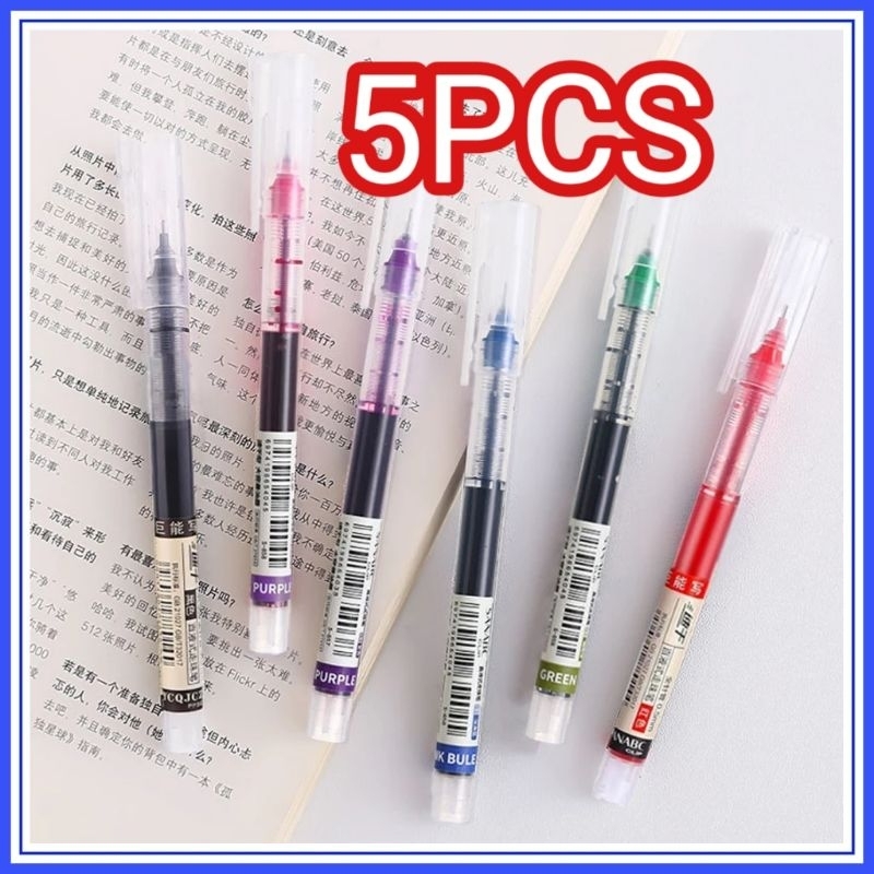 5pc Gel Pen 0.5mm Colorful Roller Pen Blue Black Colors Dry Fast Super