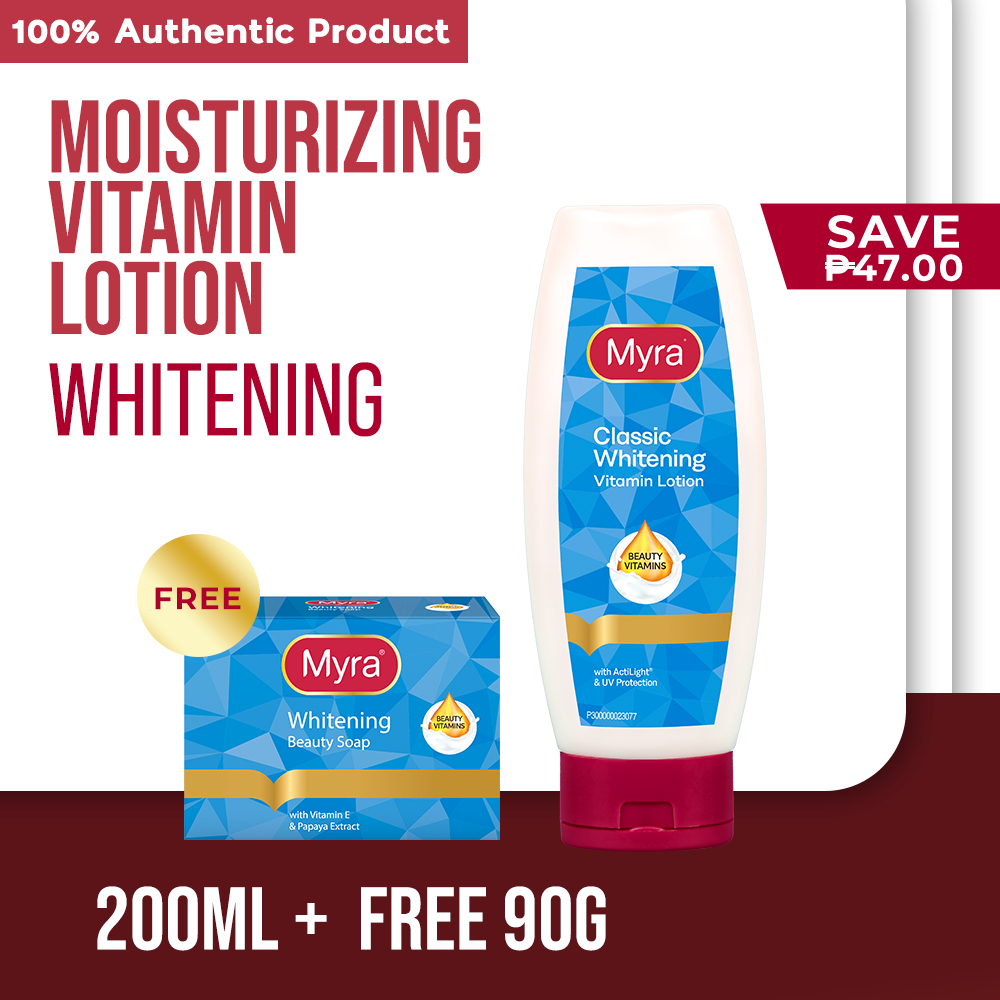 Myra Classic Whitening Vitamin Lotion 200ml + FREE Myra Whitening