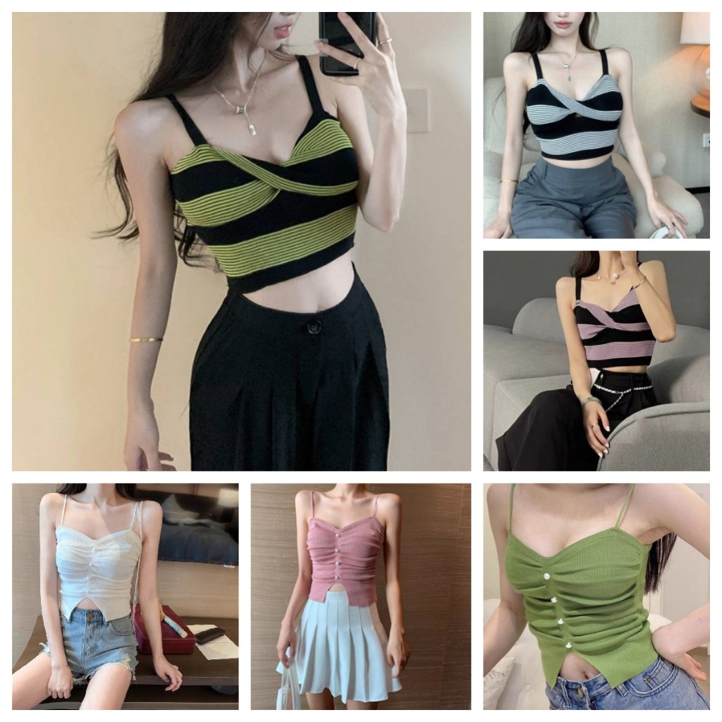 Sexy Sleeveless Top Women's Suspended Tank Top Korean Fit Sleeveless ...