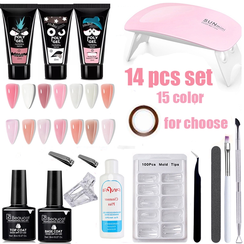 Poly Gel Nail Extension Set 14PCS/SET Extesion Nail Gel Kit Nails ...