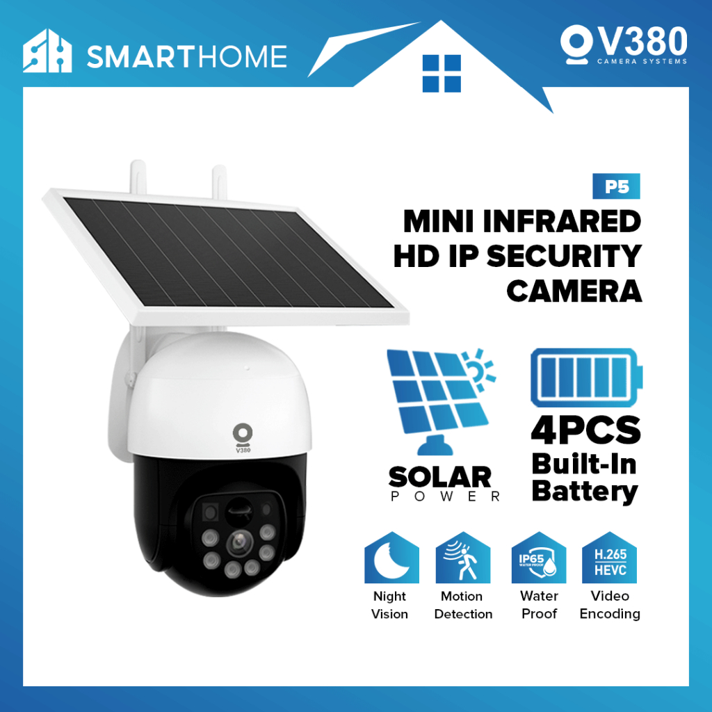 V380 P5 2MP CCTV Camera Solar Power Battery Waterproof IP65 Wireless