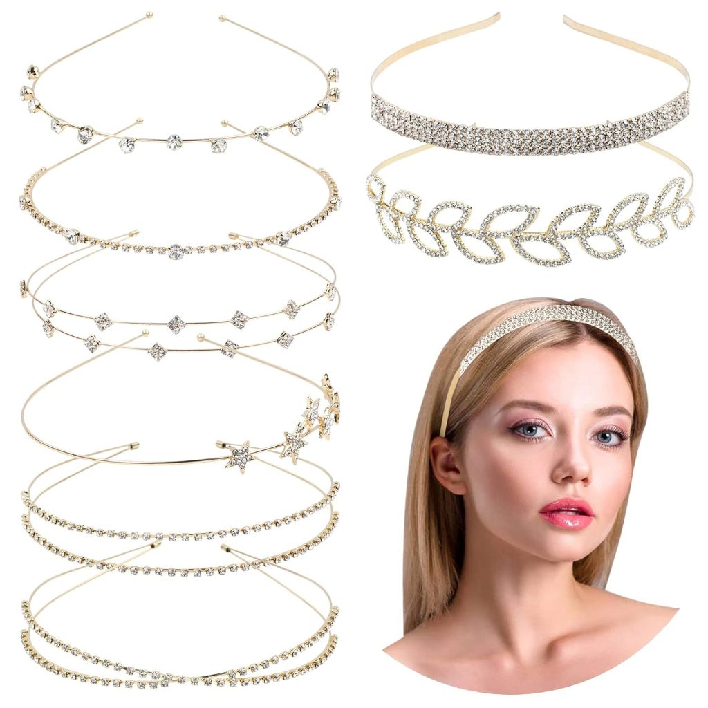 Sparkly Rhinestone Pearl Silver Metal Headbands,Double Slim Skinny Wire