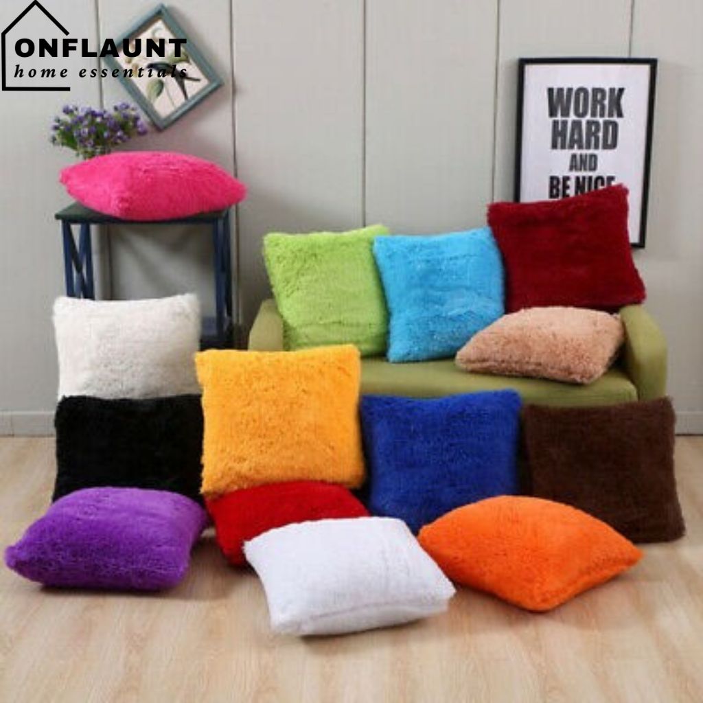 OnFlaunt 2pcs/Set Throw Pillowcase 17x17in Soft Fluffy Cushion Cover
