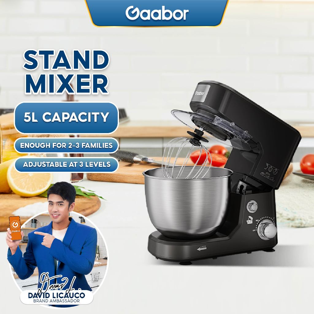 Gaabor Grey Stand Mixer For Baking 5L Large Capacity with Less Noise