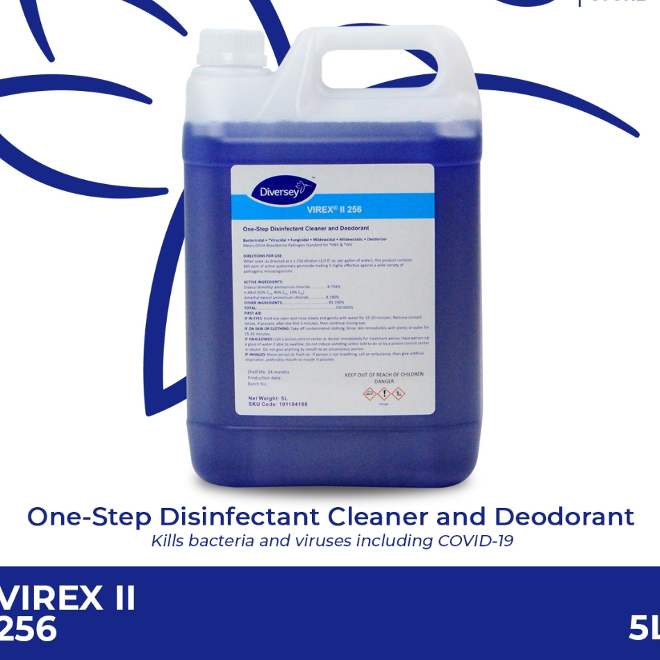 Diversey Virex II 256 One Step Disinfectant Cleaner and Deodorant 5L ...