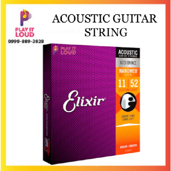 Elixir Acoustic 80 20 Bronze Acoustic Guitar Strings With Nanoweb