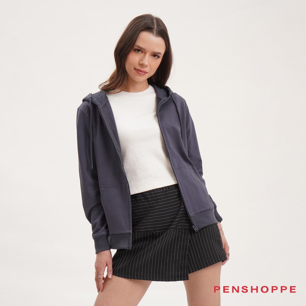 Penshoppe Regular Fit Zip Hoodie For Women (Dark Gray/Navy Blue/Old ...