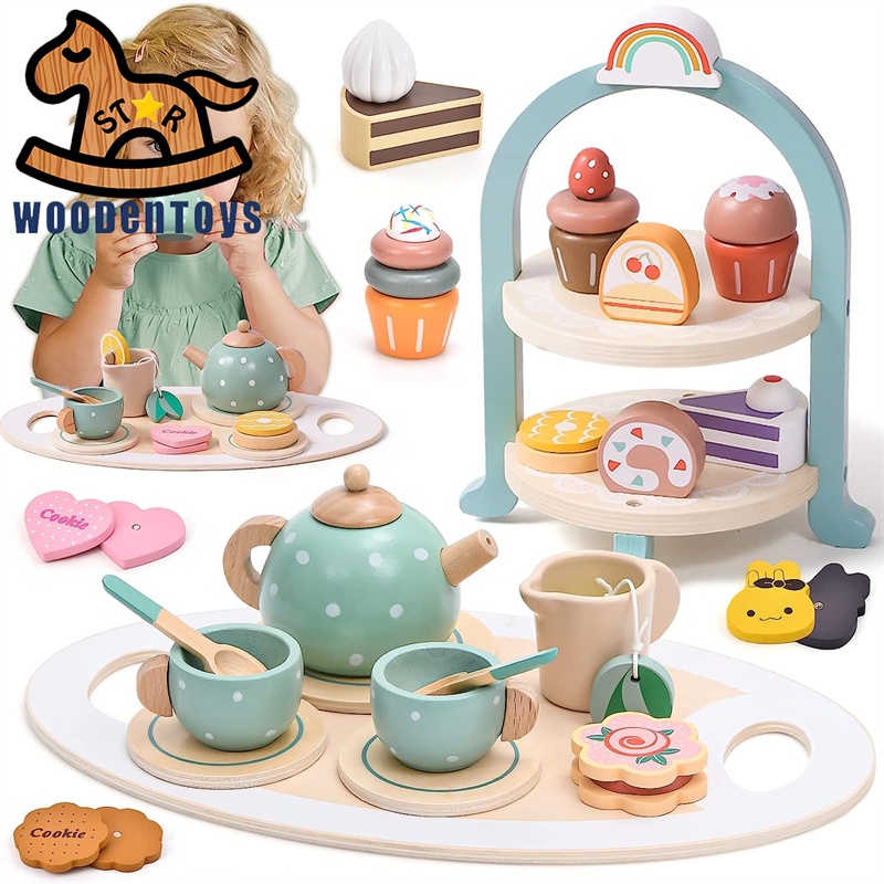 Wooden Tea Set for Little Girls Tea Set for Toddler Food Pretend Play Accessories Kids Kitchen Plays Shopee Philippines