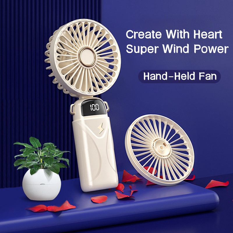 Tide Play Mini Fan Portable Rechargeable Digital-display Multi-gear ...