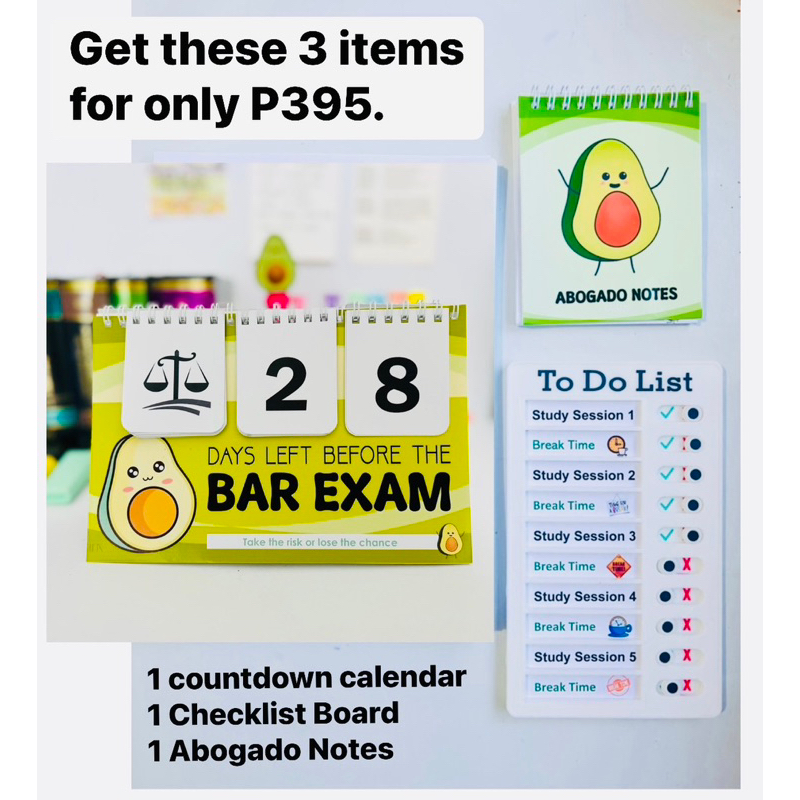 Bar Exam Essentials_Countdown Calendar, Checklist board, Abogado notes ...