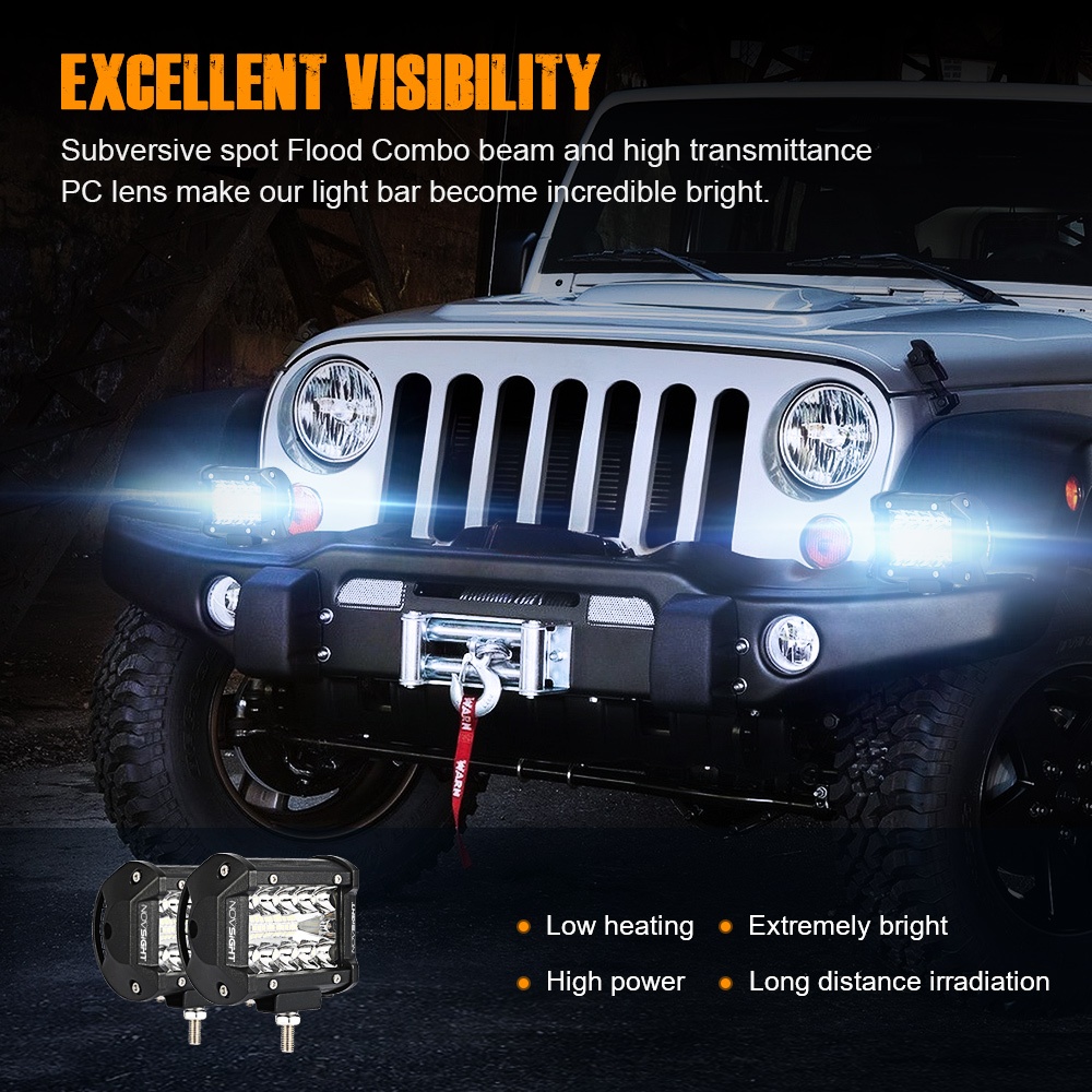 NOVSIGHT A500-E16 2Pcs 4 Inch 60W 6000LM LED WORK LIGHT BAR Offroad 12V ...