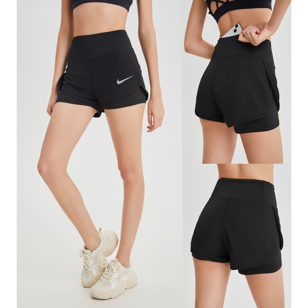 P308 Lady s High Waist Shorts with Cycling Pocket with zipper Yoga running gym Shopee Philippines