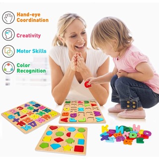 Alphabet Digital Puzzle Wooden Toys Kid Number Letter Shape Matching 